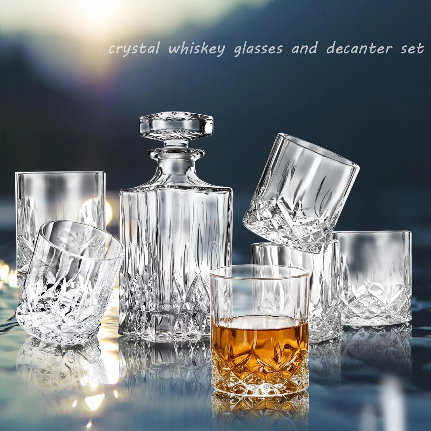 BETESINE Whiskey Decanter Set for Men, Crystal Whiskey Glasses & Decanter, Non-Lead Glass, Bourbon Set in Gift Box, Perfect for Whiskey Lovers, Ideal Gift for Dad or Husband