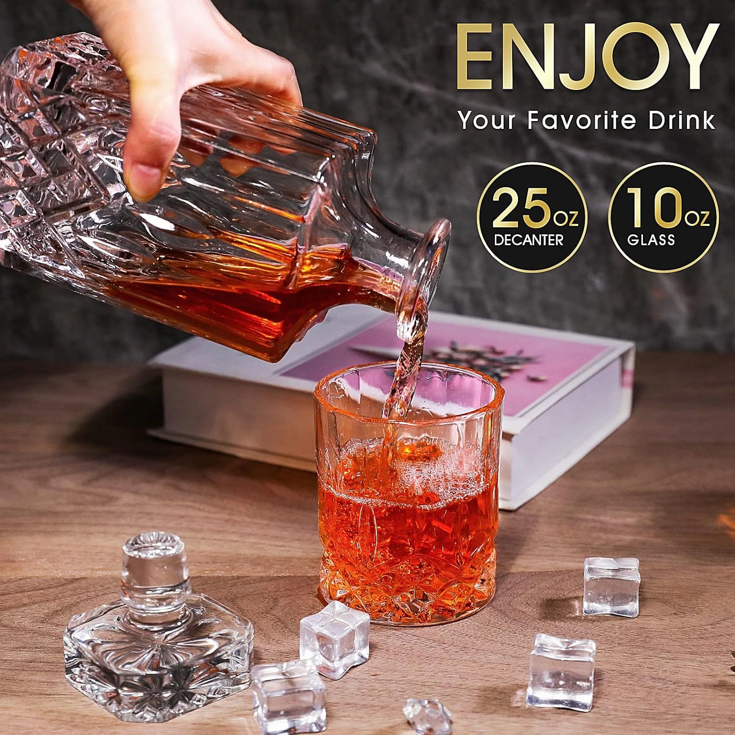 BETESINE Whiskey Decanter Set for Men, Crystal Whiskey Glasses & Decanter, Non-Lead Glass, Bourbon Set in Gift Box, Perfect for Whiskey Lovers, Ideal Gift for Dad or Husband