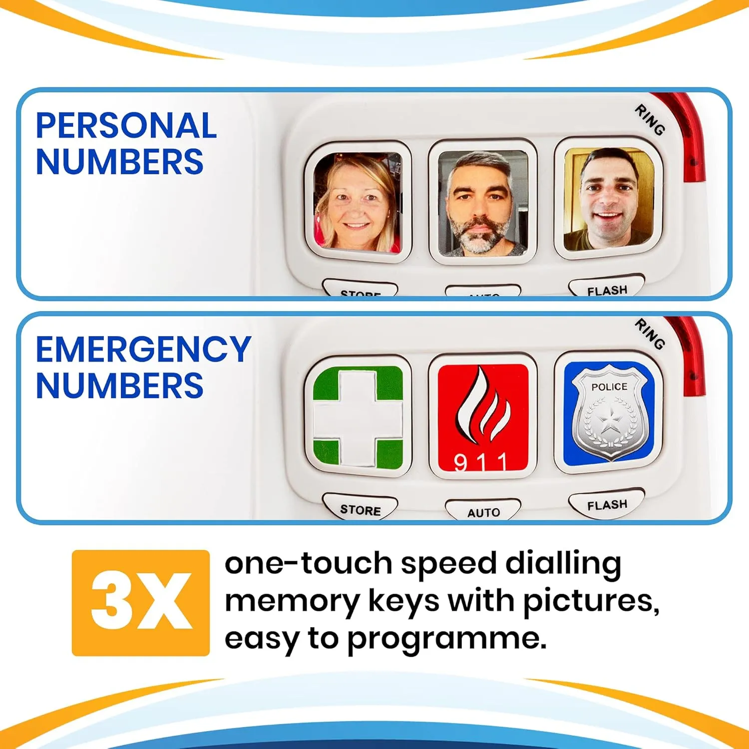 Big Button Phone for Seniors - Corded Landline Telephone - One-Touch Dialling for Visually Impaired - Amplified Ringer with Loud Speaker for Hearing Impaired, Ergonomic Non-Slip Grip