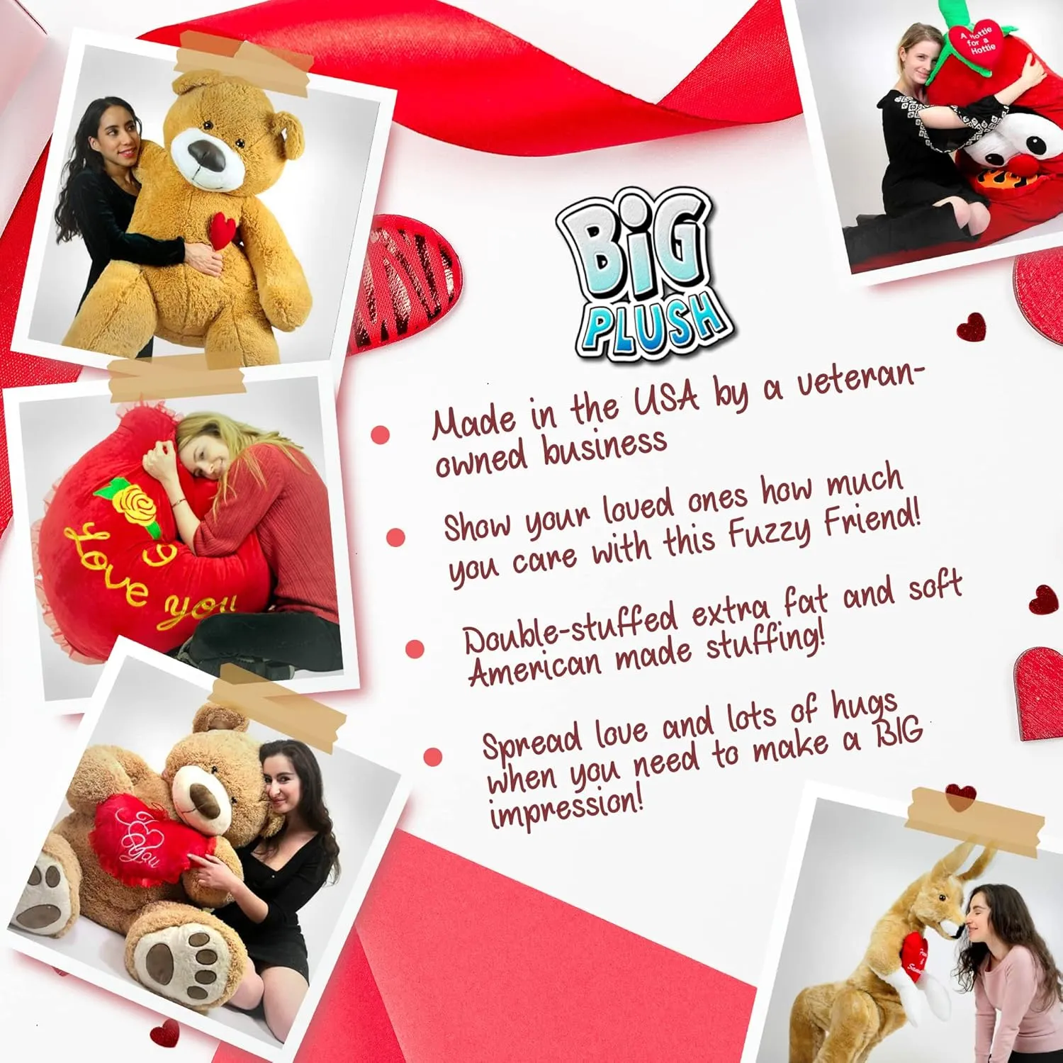Big Plush Valentine Personalized Giant White Teddy Bear 52 Inch Soft Animal, Your Message Customized on Red Satin Neck Ribbon Bow