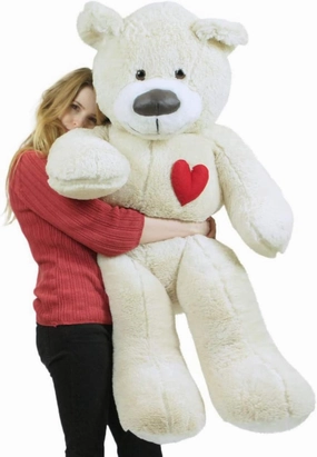 Big Plush Valentine's Day Giant Teddy Bear with Heart on Chest to Express Love, 5 Foot Soft White Made in USA