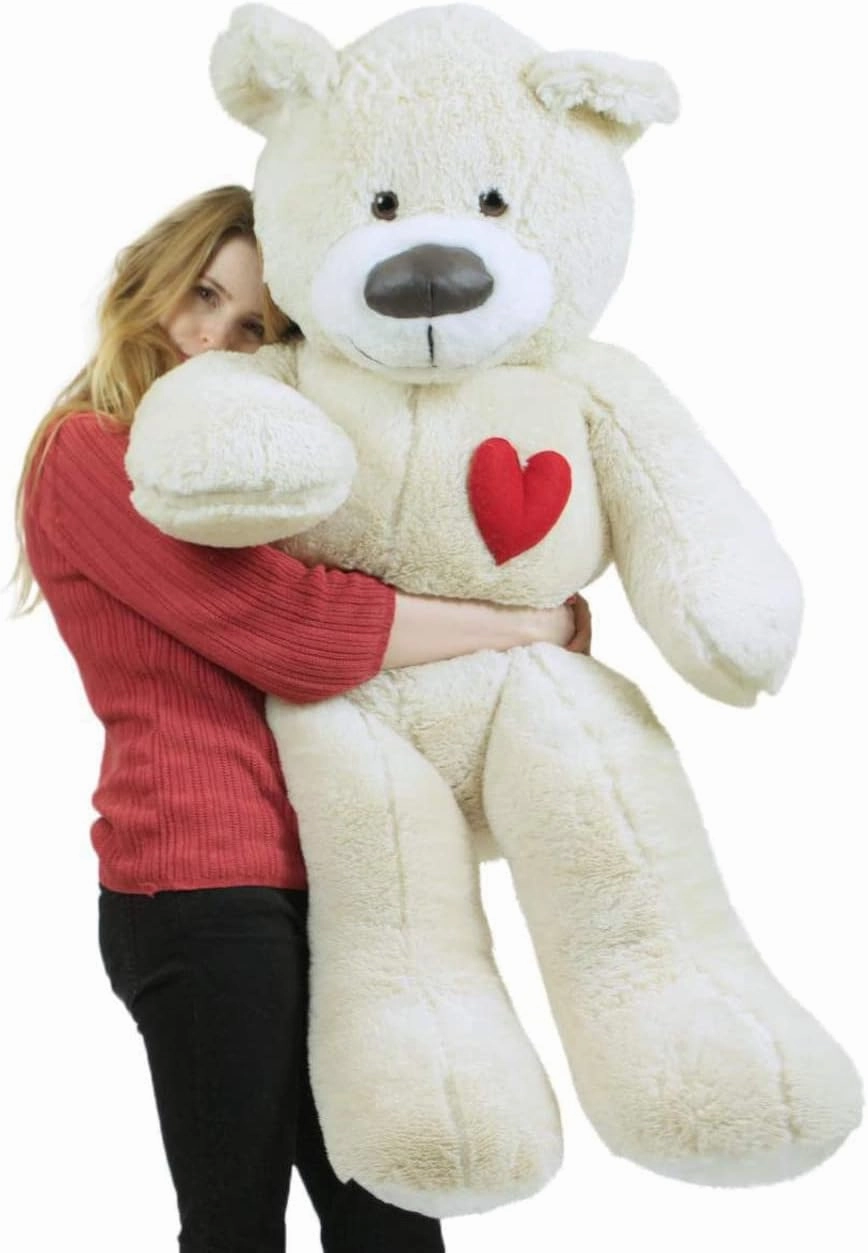 Big Plush Valentine's Day Giant Teddy Bear with Heart on Chest to Express Love, 5 Foot Soft White Made in USA