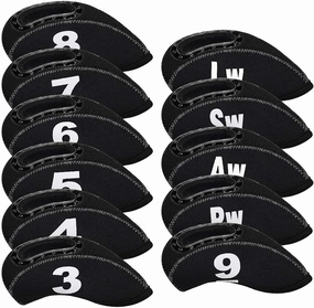 BIG TEETH Golf Iron Head Covers 11Pcs Neoprene Golf Club Protector Flexible with Window and Number Tag Multi Color