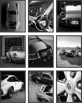 BigWig Prints Porsche 911 Poster - Porsche Wall Art, Vintage Car Poster, 911 GT3 RS Art, Garage Decor, Classic Car Wall Decor, Artwork for Garage - Unframed Set of 9 (8x10)