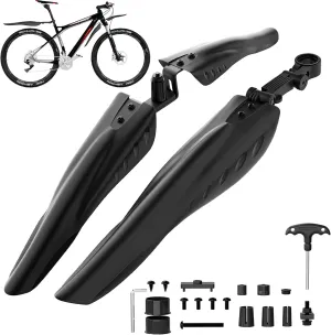 Bike Mudguard Set, Adjustable Bicycle Mudguards - Front and Rear Mud Flaps for MTB, Road Bike - Fits 24/26/27.5 inch Wheels