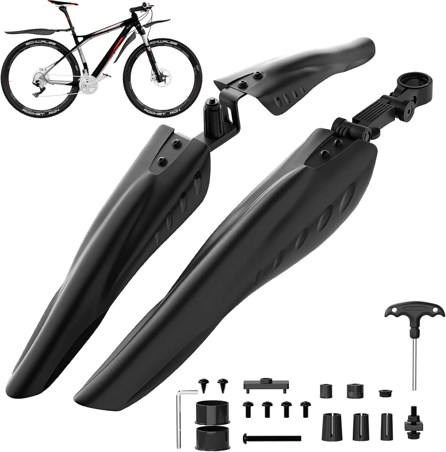 Bike Mudguard Set, Adjustable Bicycle Mudguards - Front and Rear Mud Flaps for MTB, Road Bike - Fits 24/26/27.5 inch Wheels