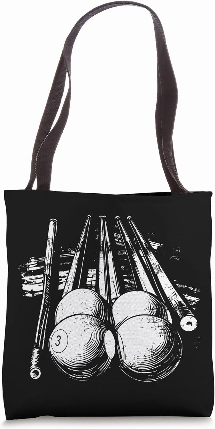 Billiard Ball and Cue Stick Drawing Tote Bag