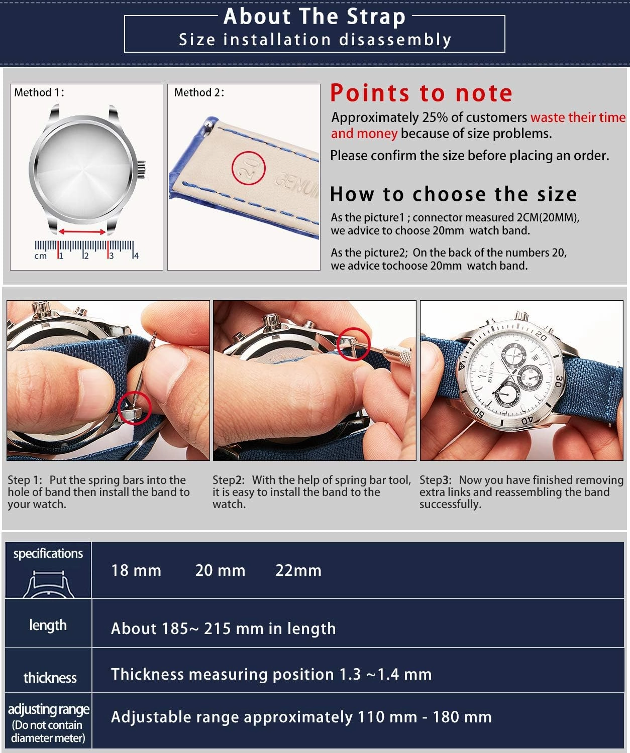 BINLUN Elastic Fabric Nylon Watch Band Waterproof Military Replacement Strap Men