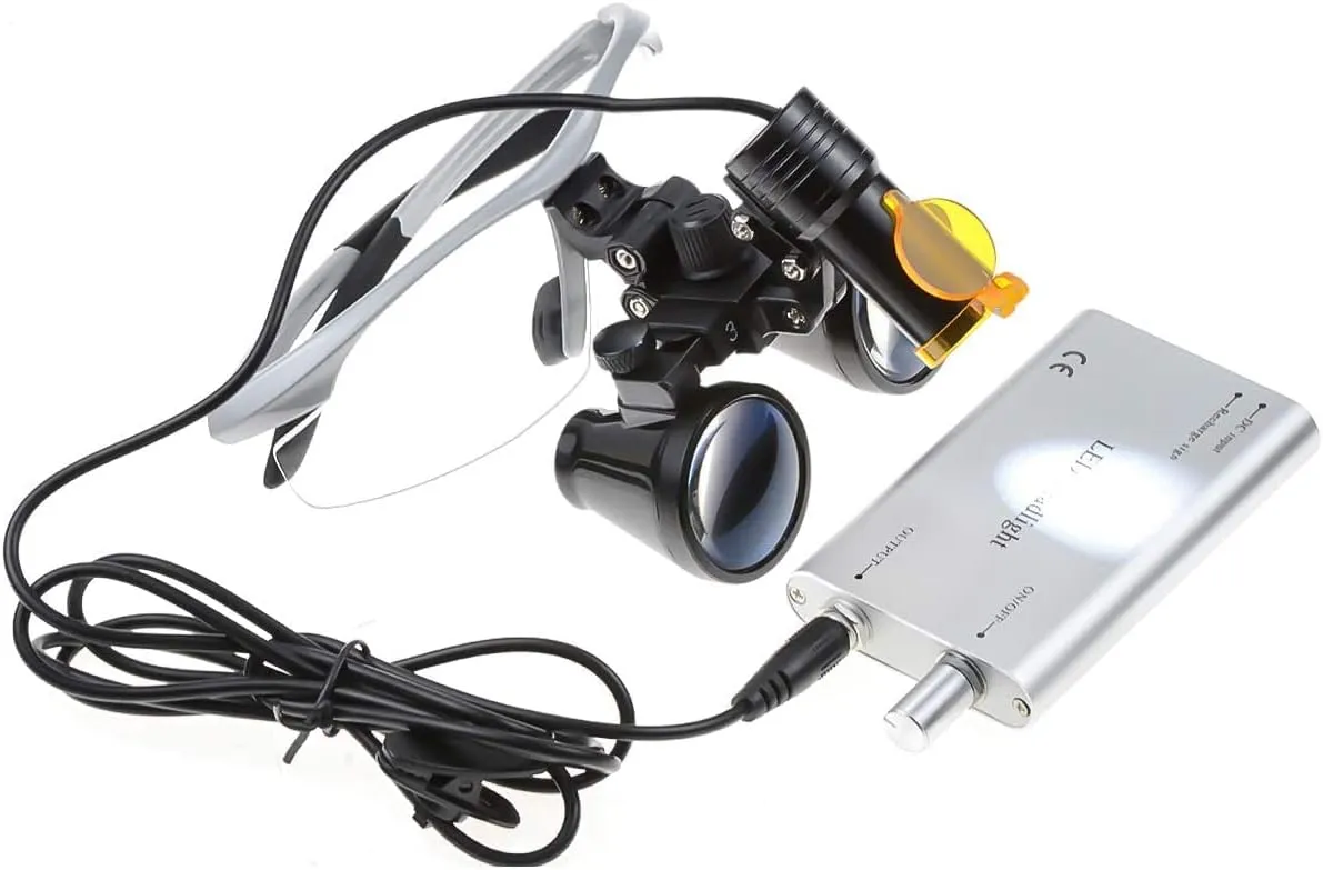 Binocular Loupes 3.5X 420mm 5W Portable LED Head Light Lamp Filter with Aluminum Box (Gray)