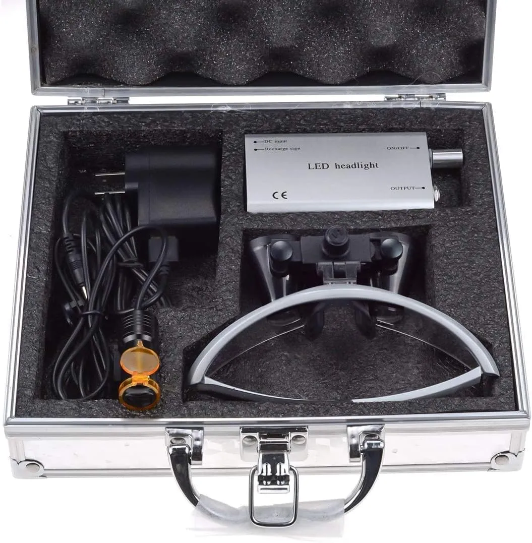 Binocular Loupes 3.5X 420mm 5W Portable LED Head Light Lamp Filter with Aluminum Box (Gray)