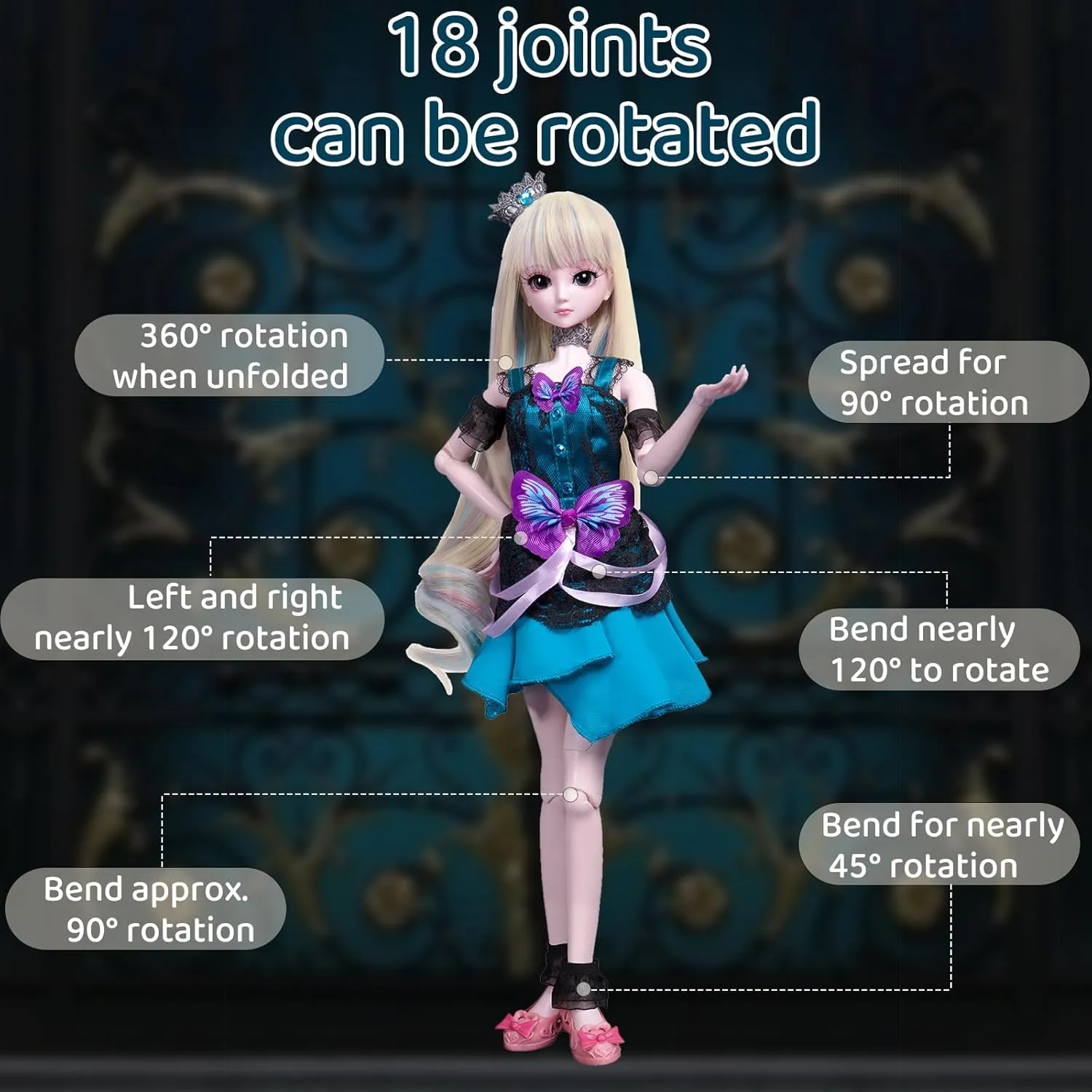 Bjd Doll, SD Toy 22.4 Inch 18 Ball Joint Design Doll, Dress Up Birthday Gift with Wigs, Clothes, Shoes for 3  Years Old Girls Kids Children