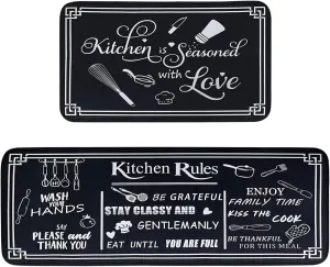 Black and White Kitchen Rugs, Non Skid Washable Microfiber mats for Floor, Kitchen Cushioned Runner Rug Decor Set of 2, Size 17"x 47" 17"x 30"