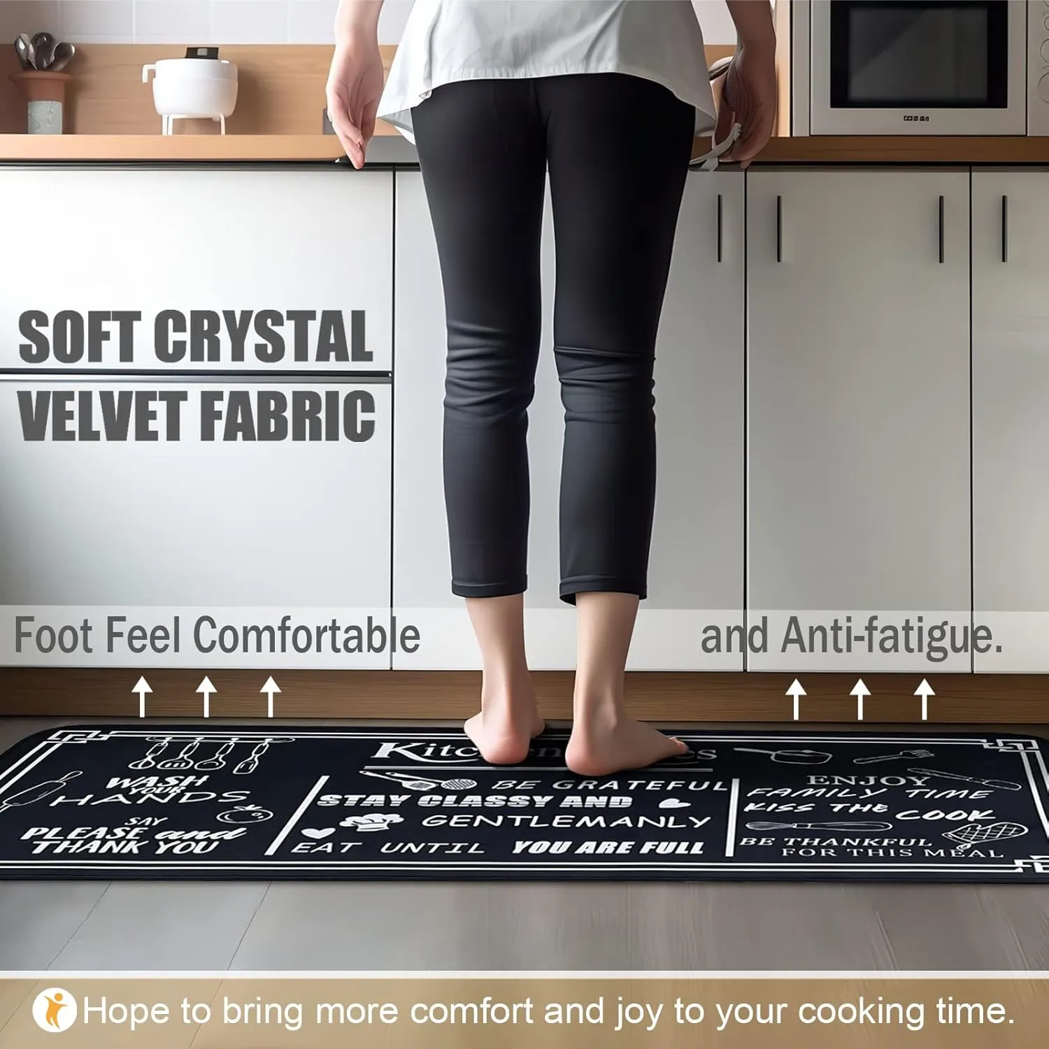 Black and White Kitchen Rugs, Non Skid Washable Microfiber mats for Floor, Kitchen Cushioned Runner Rug Decor Set of 2, Size 17"x 47" 17"x 30"