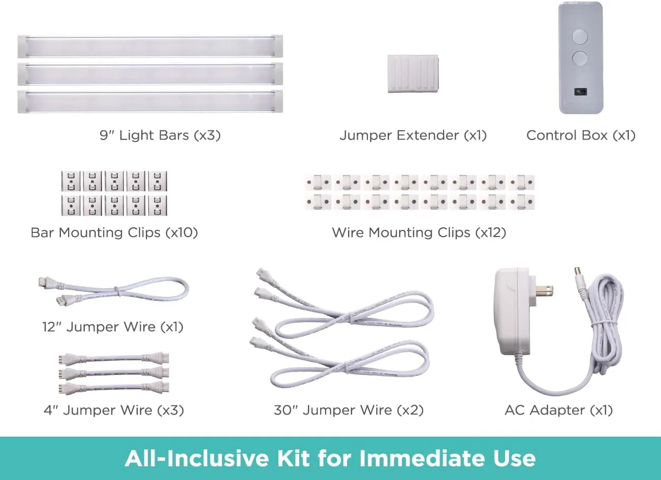 BLACK DECKER LED Under Cabinet Light Kit, Motion Sensor, Dimmable, Linkable, 3 Color Settings, Tool-Free, for Kitchen, Cabinets and Closets, (3) 9" Bars