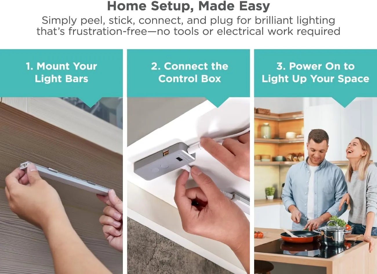BLACK DECKER LED Under Cabinet Light Kit, Motion Sensor, Dimmable, Linkable, 3 Color Settings, Tool-Free, for Kitchen, Cabinets and Closets, (3) 9" Bars