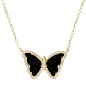 Black Onyx Butterfly Necklace In Gold