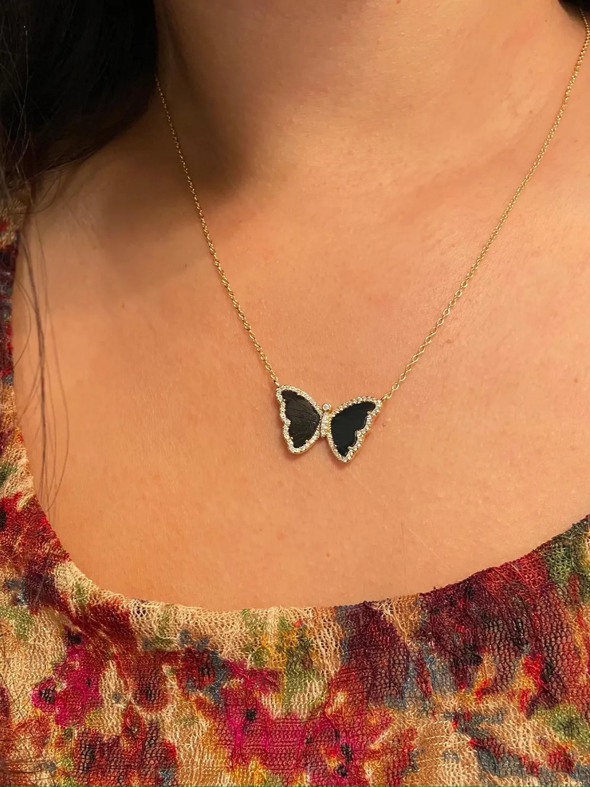 Black Onyx Butterfly Necklace In Gold