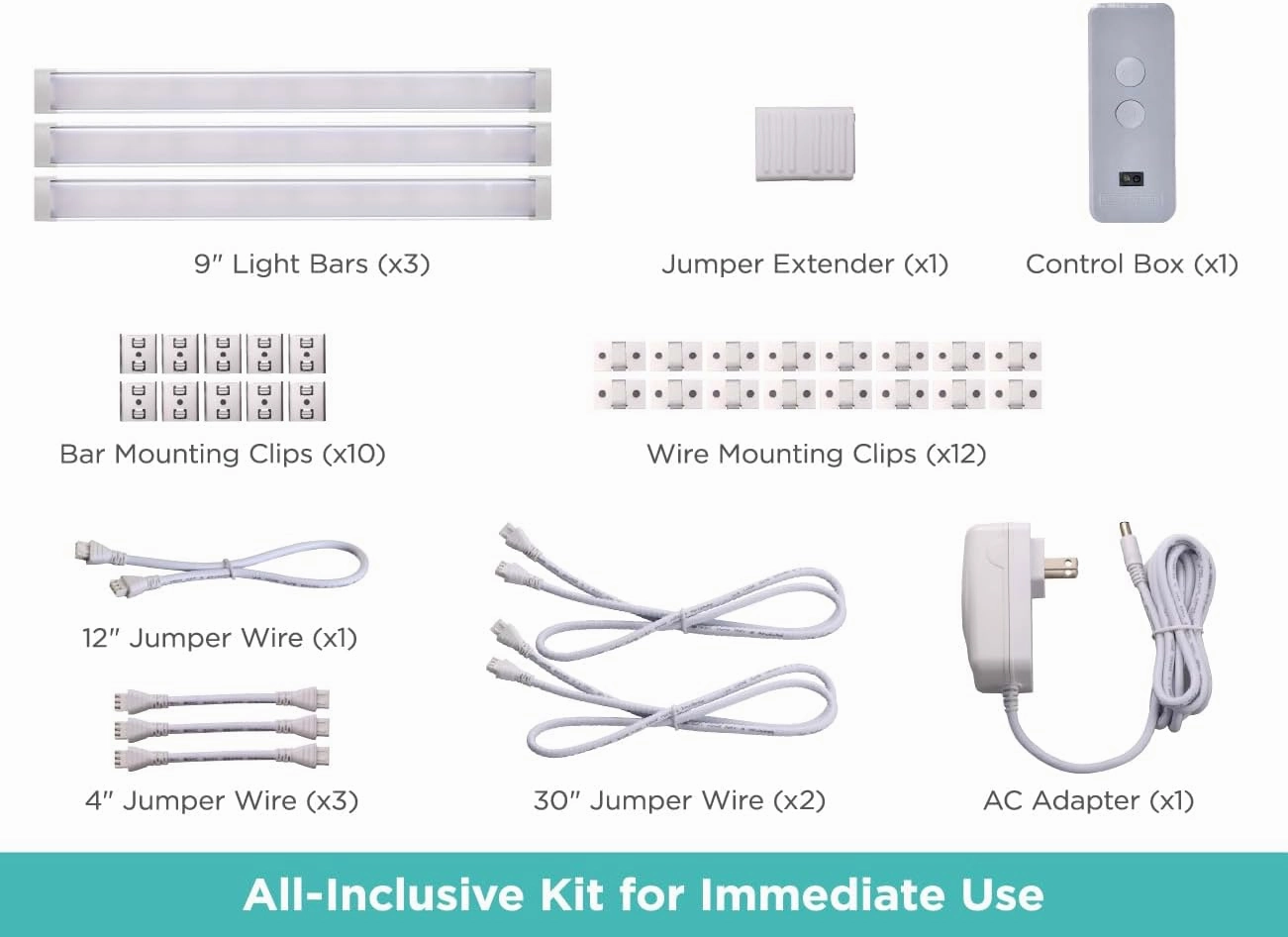 BLACK DECKER LED Under Cabinet Light Kit, Motion Sensor, Dimmable, Linkable, 3 Color Settings, Tool-Free, for Kitchen, Cabinets and Closets, (3) 9" Bars