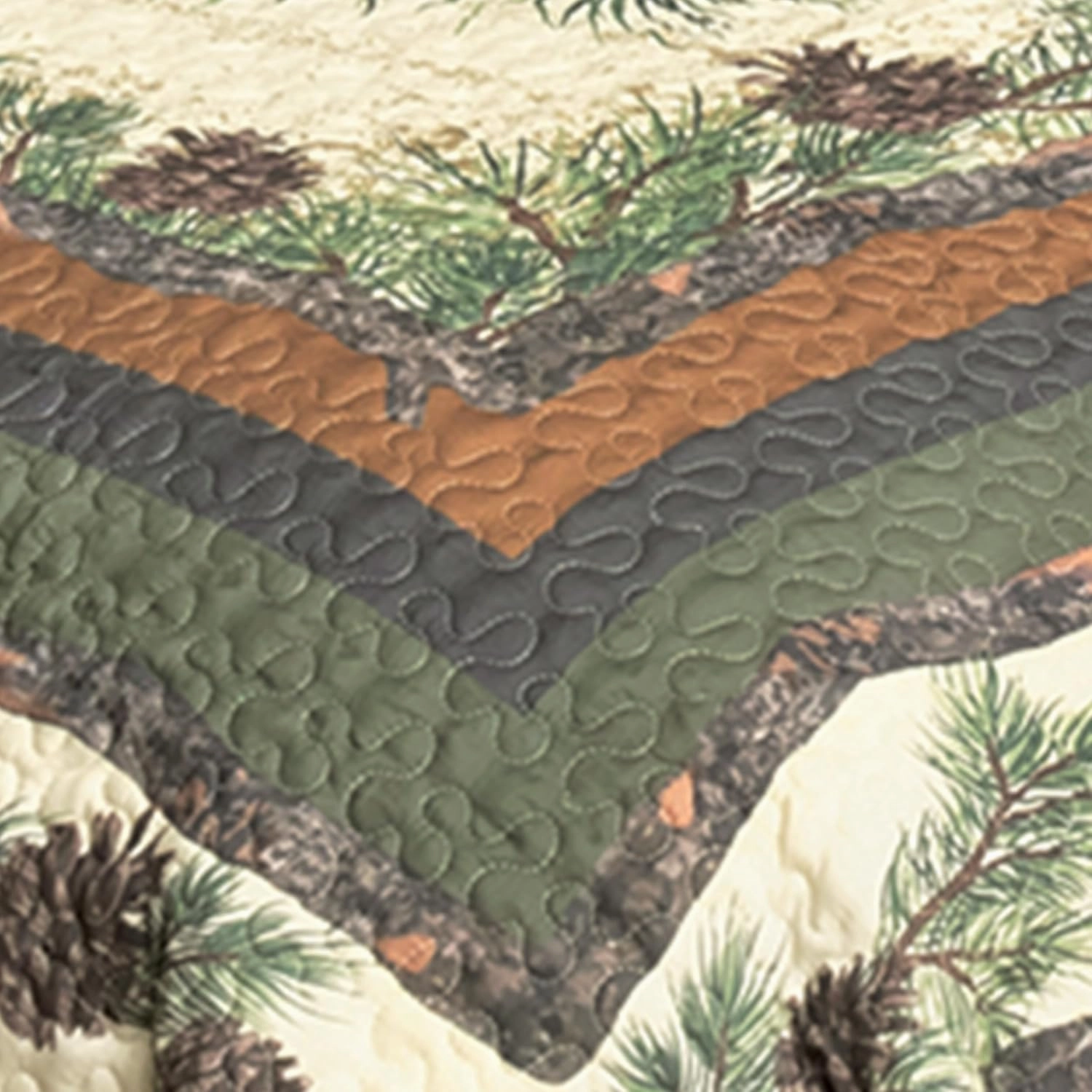 Black Forest Décor Woodland Pinecones Twin Quilt Set - Lightweight, Cabin Style Bedding with Pinecone Motif, Includes Quilt and Sham, Machine Washable