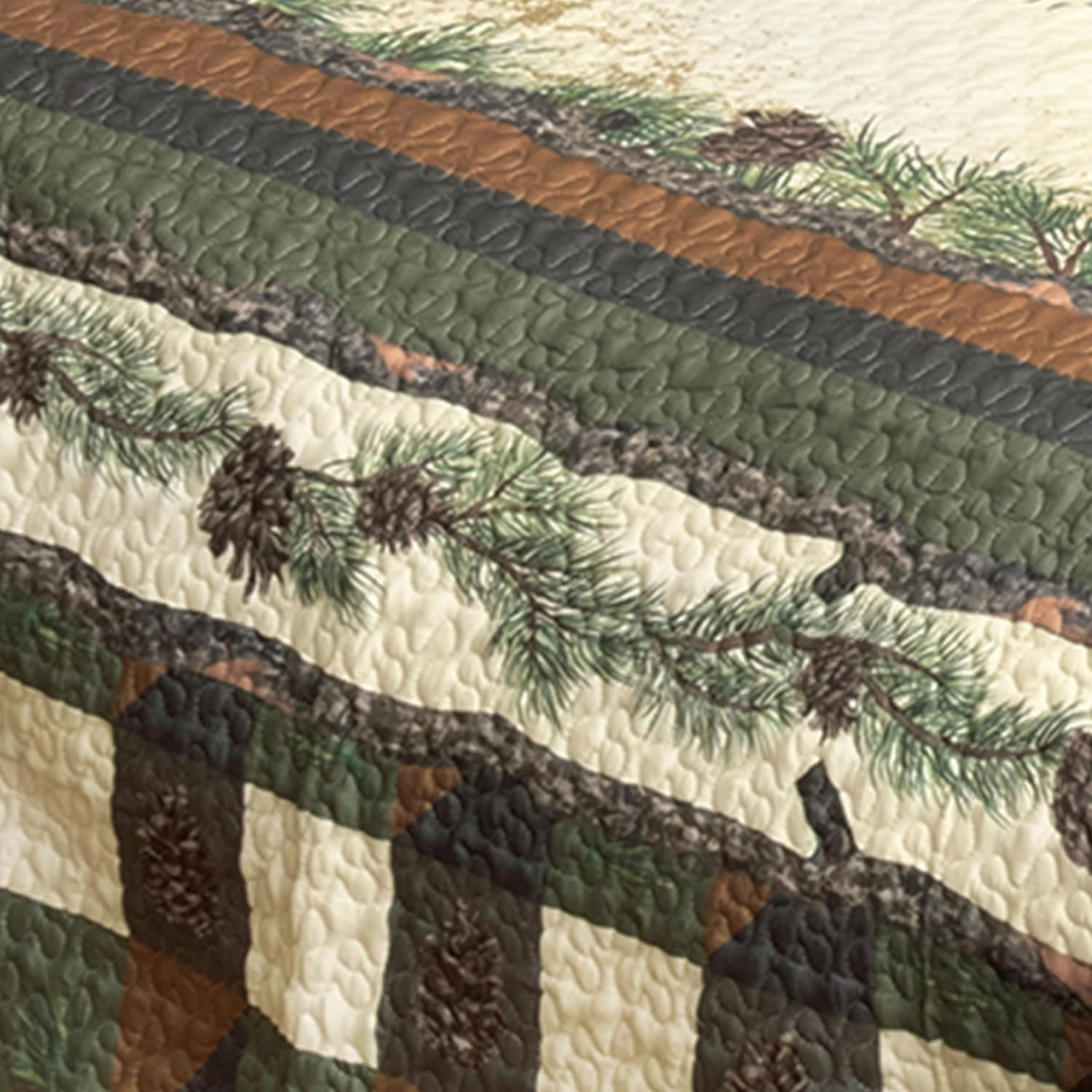 Black Forest Décor Woodland Pinecones Twin Quilt Set - Lightweight, Cabin Style Bedding with Pinecone Motif, Includes Quilt and Sham, Machine Washable