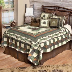 Black Forest Décor Woodland Pinecones Twin Quilt Set - Lightweight, Cabin Style Bedding with Pinecone Motif, Includes Quilt and Sham, Machine Washable