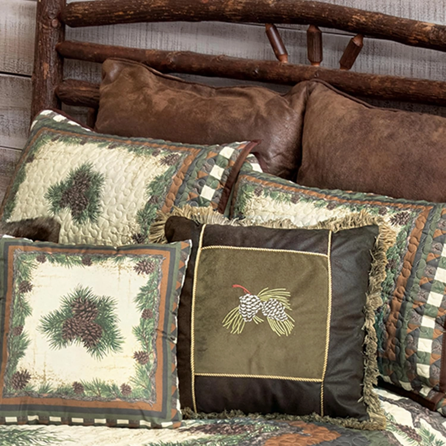 Black Forest Décor Woodland Pinecones Twin Quilt Set - Lightweight, Cabin Style Bedding with Pinecone Motif, Includes Quilt and Sham, Machine Washable