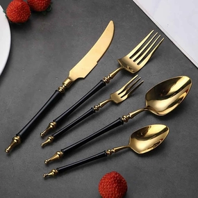 Black Gold Silverware Set for 6 Modern 30 Piece Flatware Cutlery Utensils Set Durable 18/10 Stainless Steel Include Knives Forks and Spoons Tableware Set for Home Kitchen Wedding Mirror Polished