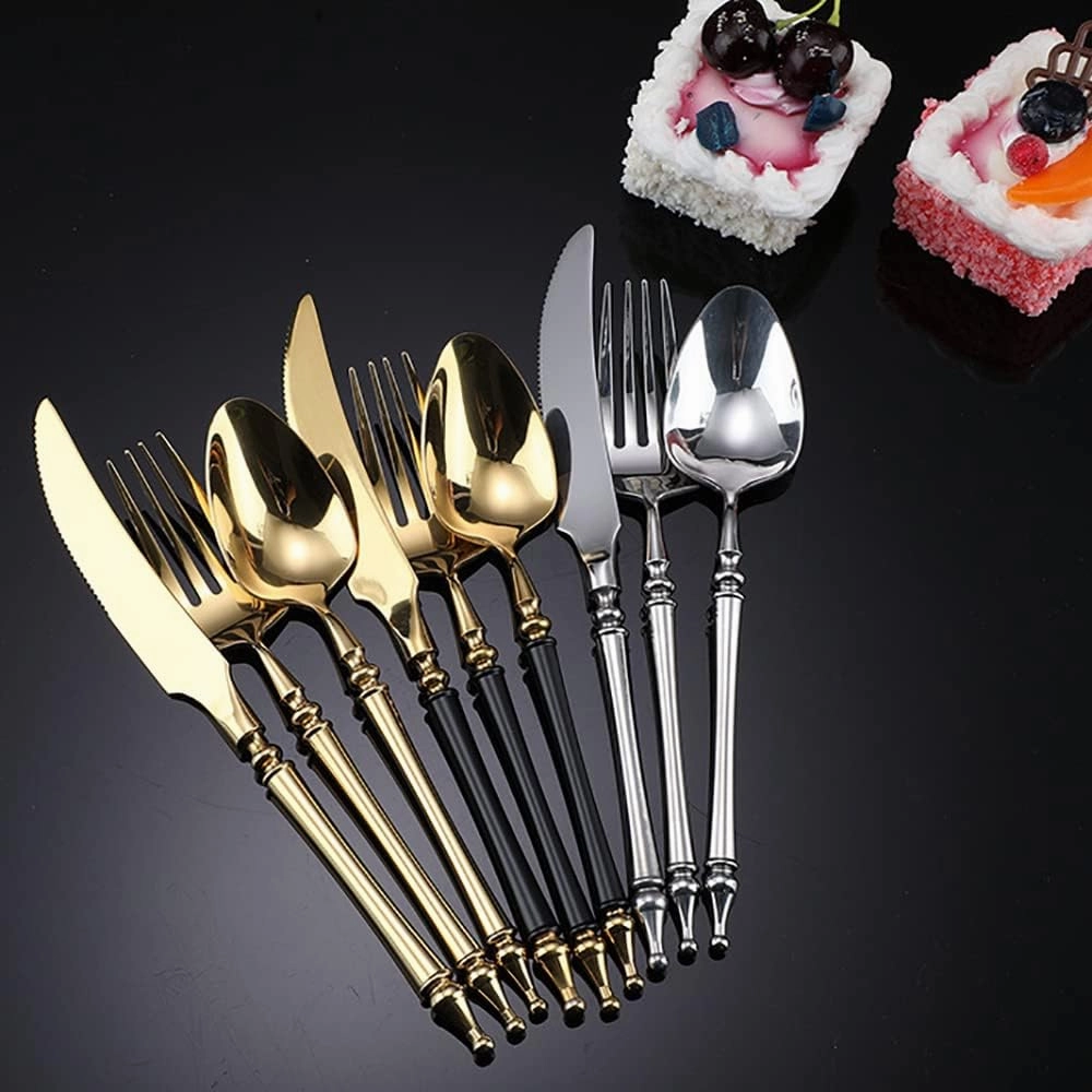 Black Gold Silverware Set for 6 Modern 30 Piece Flatware Cutlery Utensils Set Durable 18/10 Stainless Steel Include Knives Forks and Spoons Tableware Set for Home Kitchen Wedding Mirror Polished