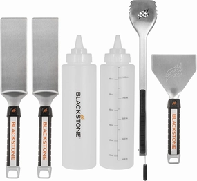 Blackstone Grill Scraper, Heavy Duty BBQ Tongs, Barbecue Metal Hamburger Spatula 2 & Batter Dispenser & Mixer Bottle – Grilling Tools & Accessory