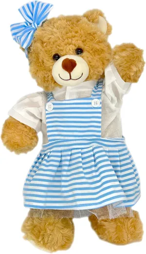 Blue Pinstripe Pinafore with Bow Headband Fits 14–18 Inch Stuffed Animals Dress Outfit for Plush Toys, Teddy Bears, Dolls Clothes And Gifting, Pretend Play, Dress Up For Kids And Collectors