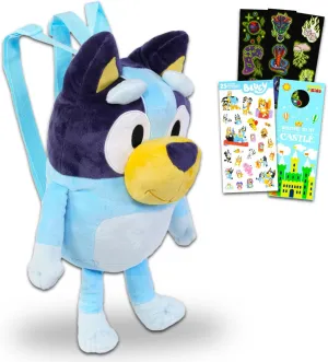 Bluey Plushie Toy Set - Bundle with 18" Bluey Plush Doll with Carrying Straps Plus Stickers, More | Bluey Stuffed Animal for Kids, Boys, Girls