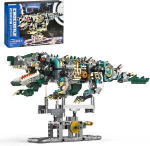 BNG Mechanical Crocodile Building Set for Adult, Jurassic Animal with Display Stand and Light, STEM Creative Dinosaur Alligator Building Toys, Gift for Teens Boys 12 (996 PCS)