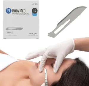 BodyMed Dermaplaning Blades #10 in Stainless Steel, 100 PCS - Disposable, Sterile Scalpel Blades for Estheticians, Facial Exfoliation, Hair Removal, Skin Care, Surgical & Podiatry Use