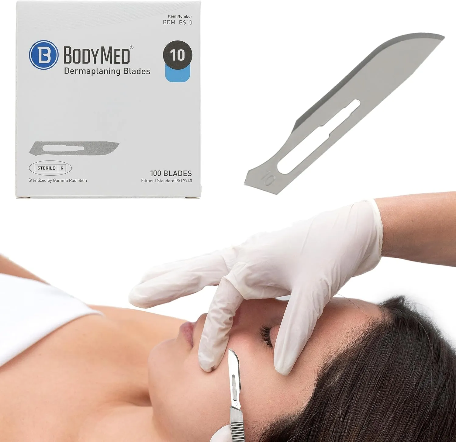 BodyMed Dermaplaning Blades #10 in Stainless Steel, 100 PCS - Disposable, Sterile Scalpel Blades for Estheticians, Facial Exfoliation, Hair Removal, Skin Care, Surgical & Podiatry Use