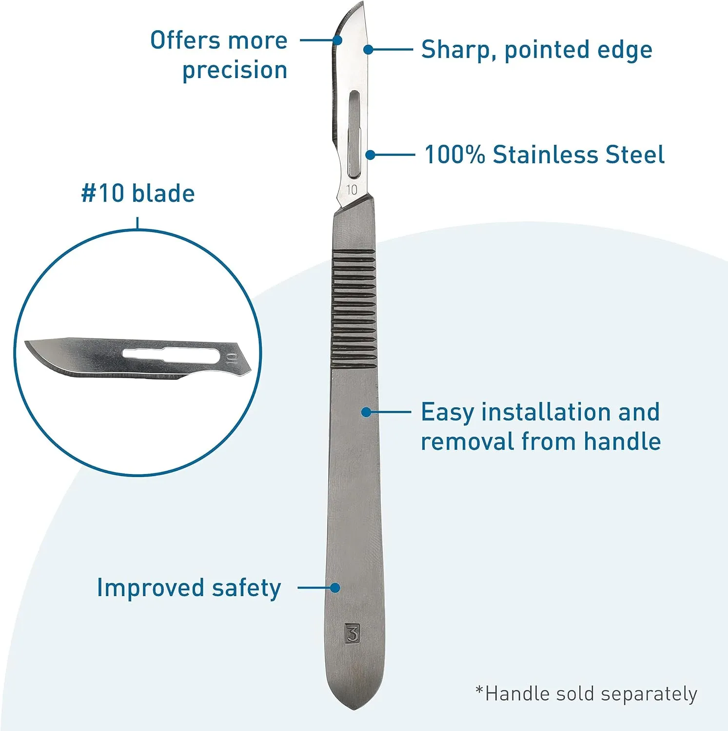 BodyMed Dermaplaning Blades #10 in Stainless Steel, 100 PCS - Disposable, Sterile Scalpel Blades for Estheticians, Facial Exfoliation, Hair Removal, Skin Care, Surgical & Podiatry Use