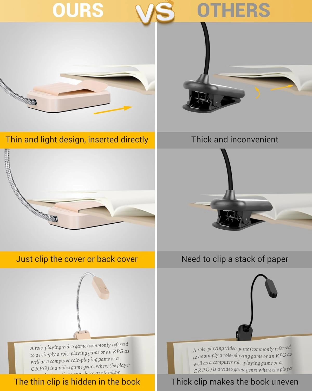 Book Light 2 Pack, Rechargeable Reading Lights for Books in Bed-Eye Caring 3 Colors, Stepless Dimming, 360° Flexible Studying Small Desk Lamp, Lightweight Clip-on LED Night Light for Book Lovers, Kids