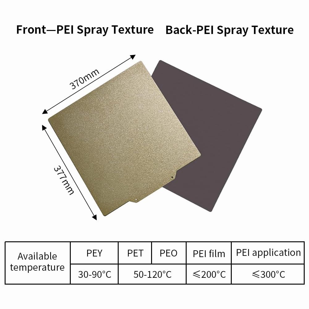 BORDSTRACT Double-Sided Build Plate, PEI Coated Texture Spring Steel Flexible Plate 377x370mm with Soft Magnetic Base, Printing Platform for Most Models of 3D Printer Platform