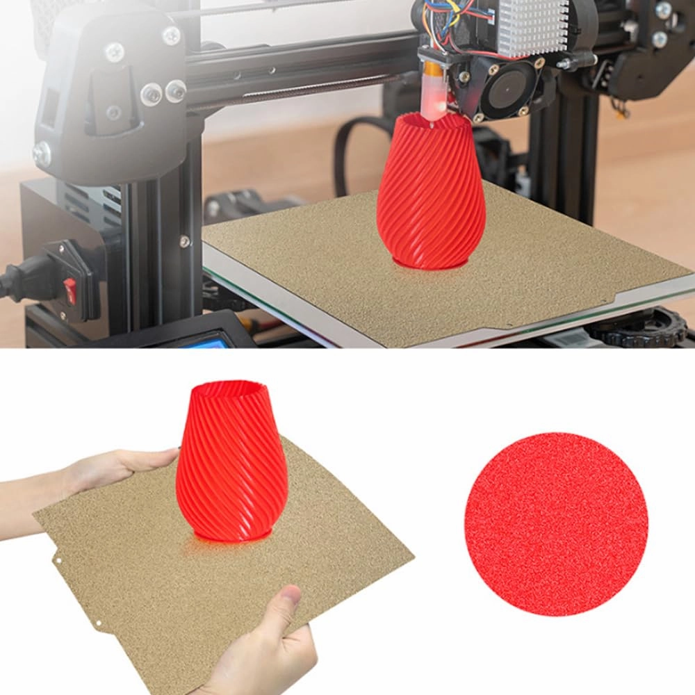 BORDSTRACT Double-Sided Build Plate, PEI Coated Texture Spring Steel Flexible Plate 377x370mm with Soft Magnetic Base, Printing Platform for Most Models of 3D Printer Platform