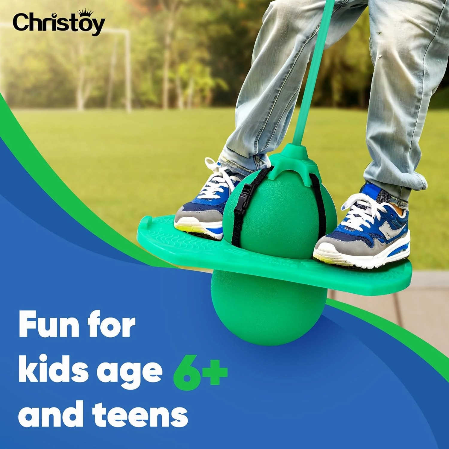 BoterLun Pogo Ball with Handle, Pogo Stcik Pogo Jumper Toy for Kids Over Ages 6 and Adults with Pump and Strong Grip Deck to Exercise (Green)