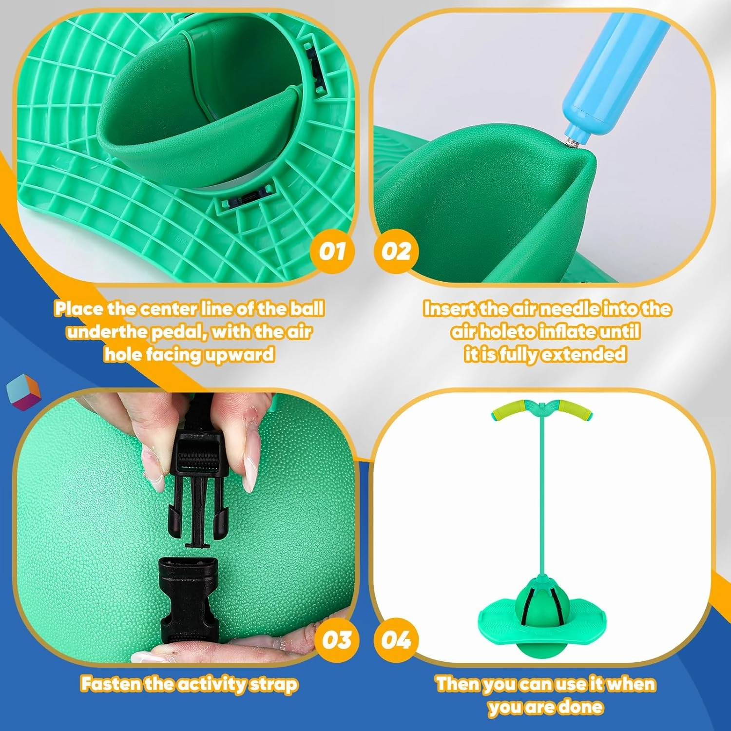 BoterLun Pogo Ball with Handle, Pogo Stcik Pogo Jumper Toy for Kids Over Ages 6 and Adults with Pump and Strong Grip Deck to Exercise (Green)