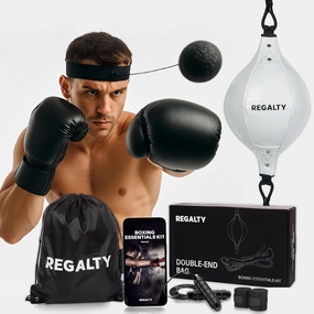 Boxing Reflex Ball & Double End Bag Set - Complete Training Equipment for Home Gym -Includes Speed Bags for Boxing, Reflex Bag, Boxing Ball, Adjustable Jump Rope & Boxing Gloves Adults & Teens