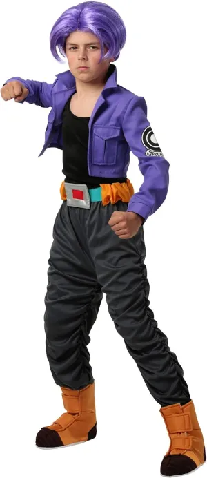 Boys Dragon Ball Z Trunks Halloween Costume | Kids Saiyan Anime Complete Outfit with Jacket, Shirt, Pants, Belt, Boot Tops, & Wig Small (6) Bundle