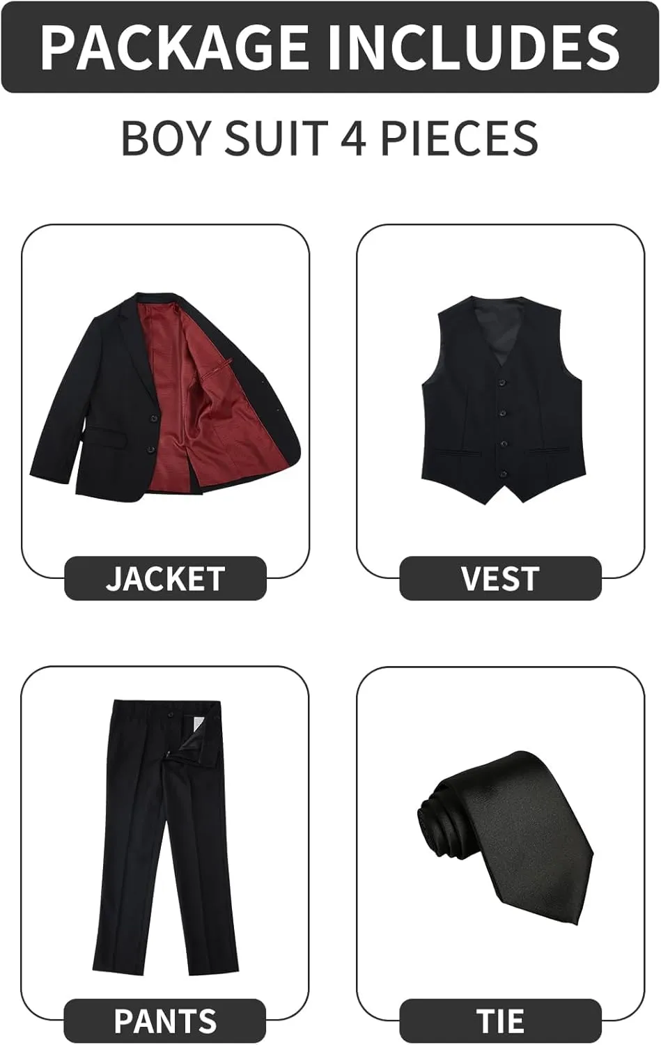 Boys' Formal Suit Set, with Suspenders, Adjustable Waist