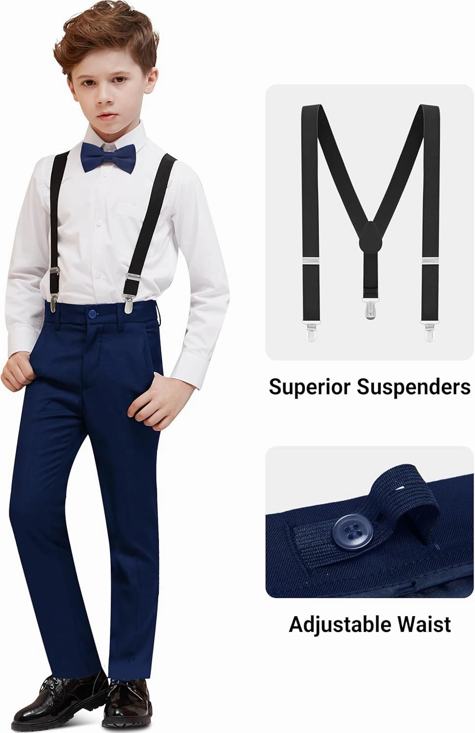 Boys' Formal Dresswear Suits Set, with Suspenders, Adjustable Waist