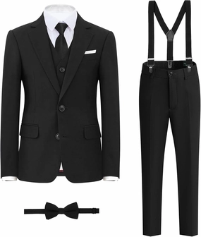 Boys' Formal Suit Set, with Suspenders, Adjustable Waist