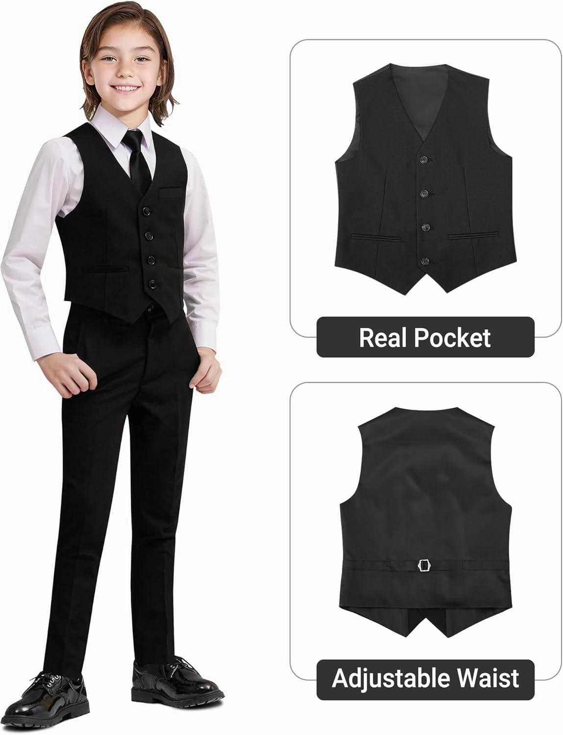 Boys' Formal Suit Set, with Suspenders, Adjustable Waist