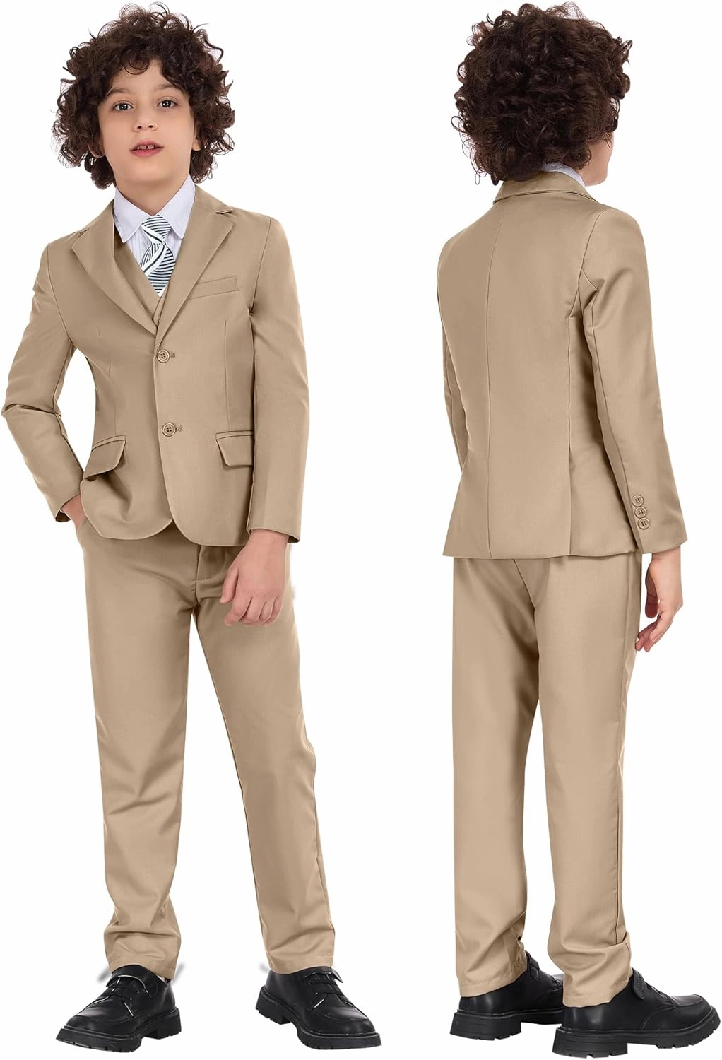 Boys Formal Suit Set Kids 5 Piece Suit Jacket Pants Set with Dress Shirt and Tie Prom Wedding Tuxedo Suits