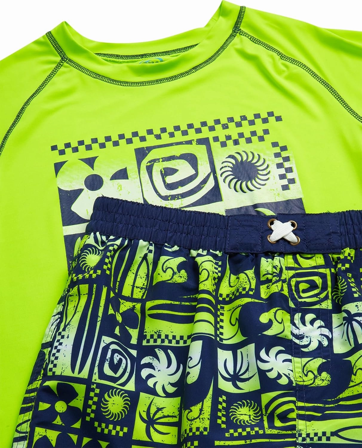 Boys Rash Guard Swimsuit Set - Kids Short Sleeve Bathing Suit Swimwear Sets (Sizes: 5-12)