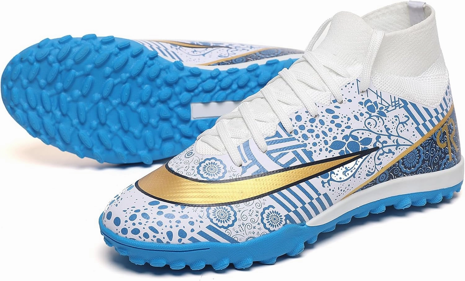 Boys Soccer Shoes Turf Youth Soccer Cleats Kids Spike TF High-Top Football Boots for Outdoor Training Club TF