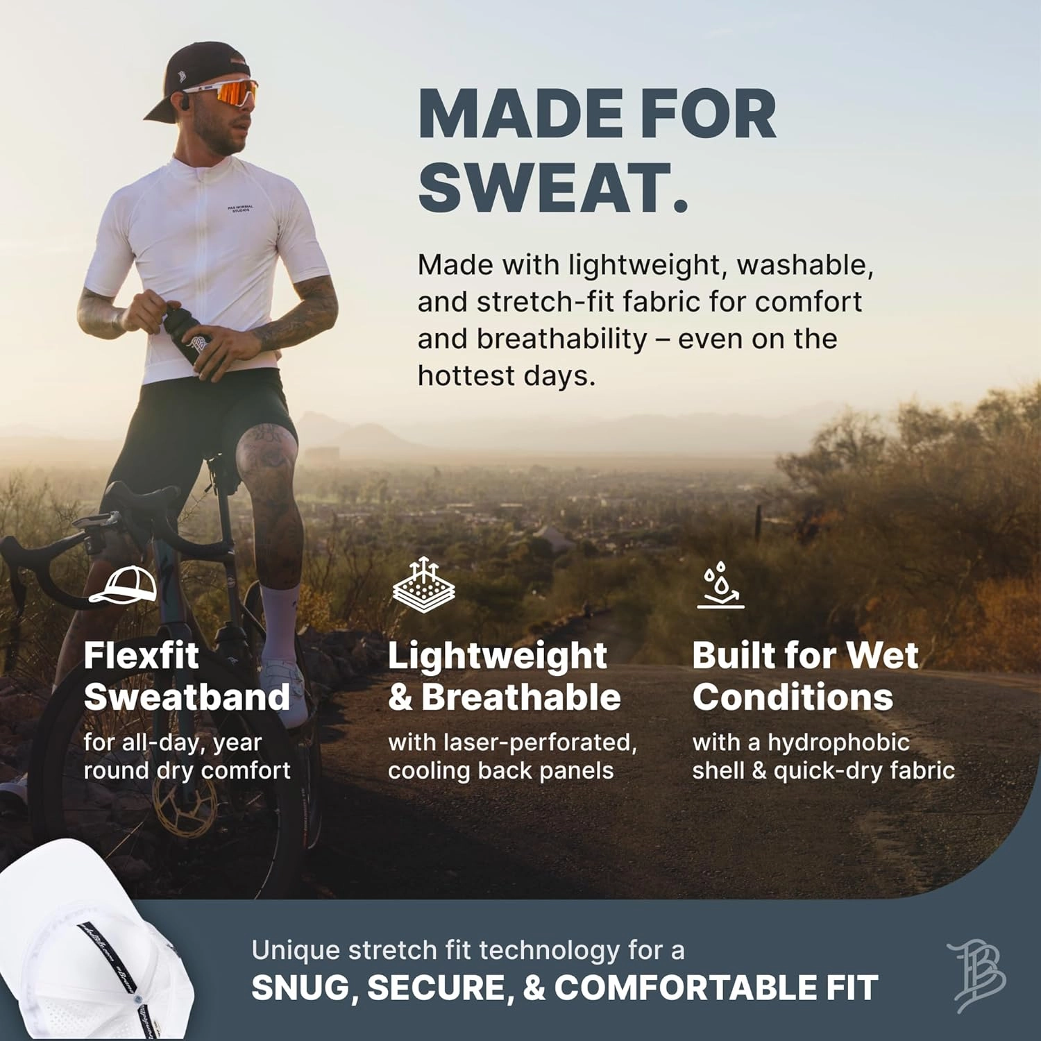 Branded Bills Bare Performance Hat, with Flexfit Sweatband, Adjustable Snapback, Comfort Stretch, Quick Dry, Water Repellent